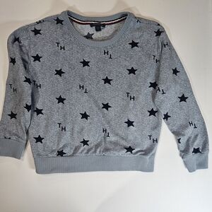 Tommy‎ Hilfiger Cropped Sweater Womens Small Grey Blue Star Print 90s Sweatshirt